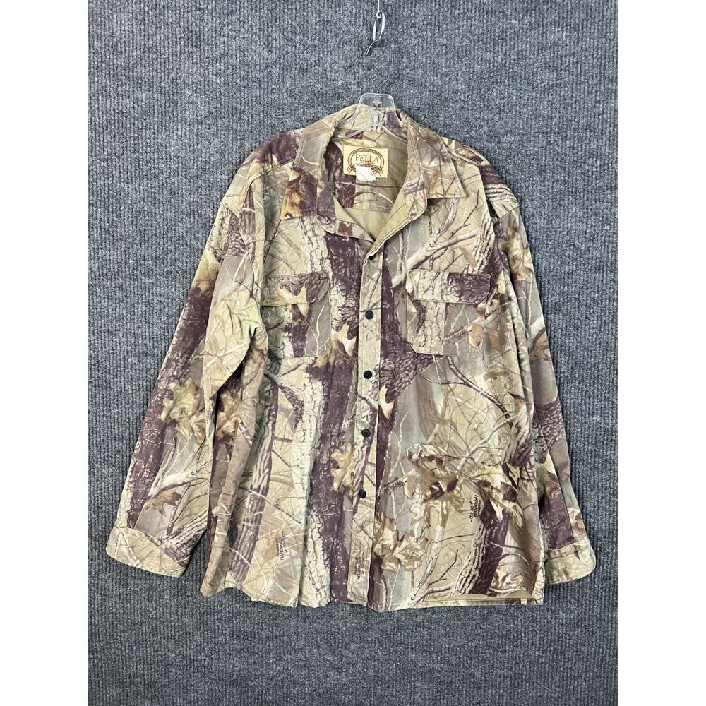 Vintage Pella Button Up Shacket Mens 2X Camo Realtree Hardwoods Hunting Outdoor